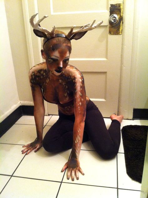 Deer Makeup Tutorial, Braids Plaits, Shrek Costume, Deer Makeup, Deer Costume, Clever Halloween Costumes, Theatrical Makeup, Character Makeup, Homemade Costumes