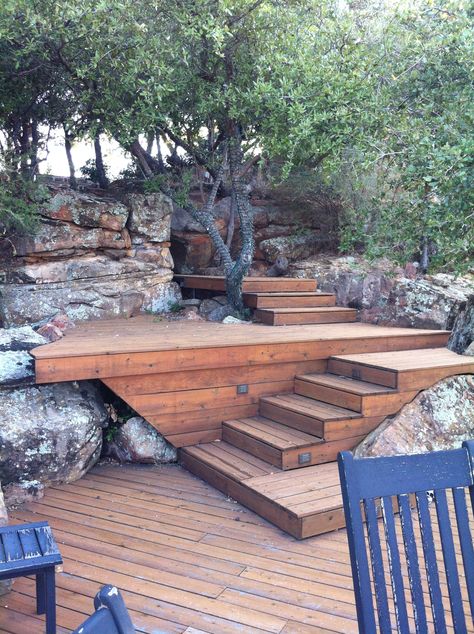 Hillside Deck, Sloped Backyard Landscaping, Sloped Backyard, Garden Stairs, Hillside Landscaping, Deck Stairs, Garden Steps, Outdoor Stairs, Have Inspiration