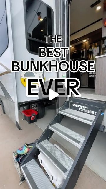 The Durells - RV Life on Instagram: "The BEST bunk house layout of a 5th wheel. This is our 2022 Cedar Creek 375BHO.   Dont forget to like, share, and follow! Please drop a comment what you would like to see next." Mid Bunk Fifth Wheel, Camp Trailer Living, Camper Loft Ideas, Camper Bunkhouse Ideas, Remodeled 5th Wheel Rv Interior, Diy Camper Projects, Mid Bunk Fifth Wheel Remodel, Rv With Bunkhouse, Rv Ideas Rv Living