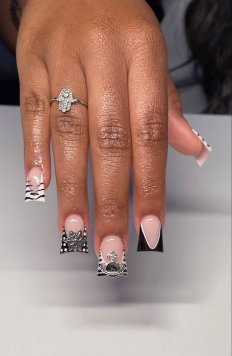 Duckie Nails, Extra Nails, Zebra Print Nails, Junk Nails, Tapered Square Nails, Acrylic Toe Nails, Acrylic Toes, Acrylic Nail Set, Long Acrylic Nail Designs