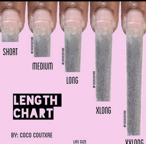 Pretty Acrylic Nails Medium Length, Mail Length Chart, Different Nail Lengths Chart, Nail Length Chart And Shape, Nails Length Chart, Nail Length Chart, Acrylic Nails Medium Length, Nail Shape Chart, Nails Guide