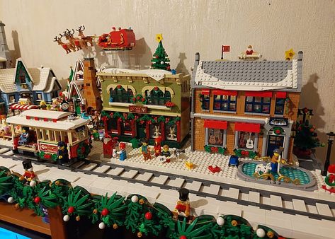 More LEGO Winter Village Dioramas & Display Ideas Lego Holiday Village Display Ideas, Lego Christmas Village Display Ideas Diy, Christmas Lego Display, Lego Holiday Village, Lego Village Ideas, Lego Winter Village Ideas, Lego Winter Village Display, Lego Christmas Village Display Ideas, Christmas Village Under Tree