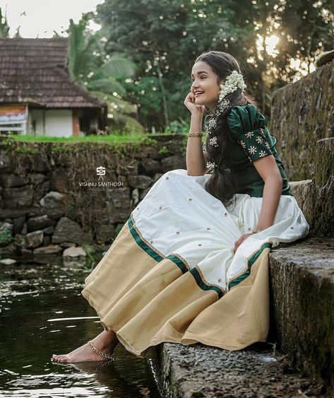 Anunaya Anoop on Instagram: “Happy onam 🏵️ . . . PC :- @_viishnu_santhosh Mua:- @makeover_by_daniya_ Assistant :- @__michael__angel__ _ Costume:-…” Pattupavada For Women, Green Silk Blouse, Onam Outfits, Kerala Saree Blouse Designs, Wild Jasmine, Kids Lehenga Choli, Kerala Saree, Embroidery Online, Indian Wedding Wear