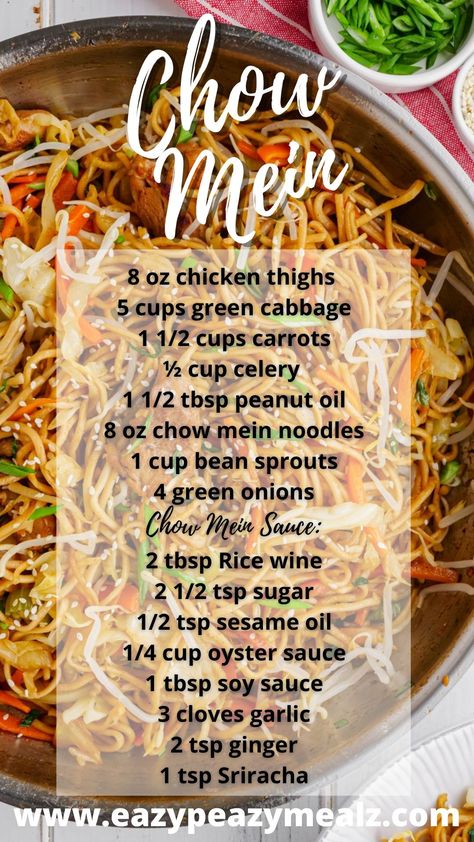 Chow Mein is the perfect mid week meal because it is fast, easy to make, and provides both protein and veggies all in one dish, no sides required. Plus this chicken chow mein recipe is completely customizable so you can cater to those picky eaters. Chicken Chow Mein Recipe, Chipotle Pasta, Potatoes Easy, Homemade Chinese Food, Chow Mein Recipe, Asian Beef, Chicken Chow Mein, Chinese Cooking Recipes, Easy Chinese Recipes