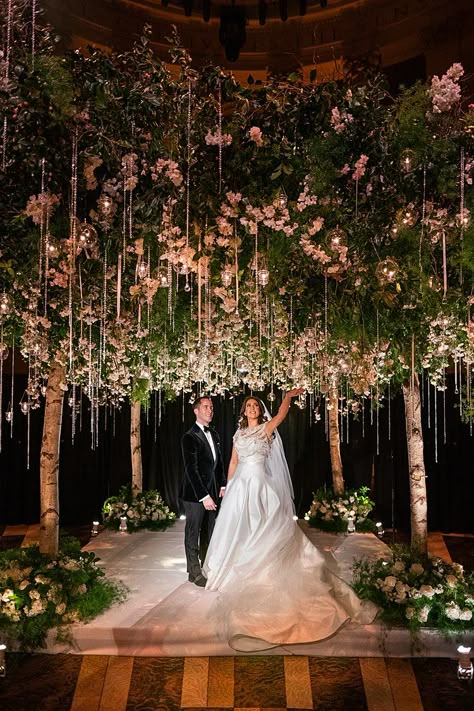 A Reem Acra Bride for an Enchanted Forest Jewish Wedding at Gotham Hall, New York City, USA Quinceñera Ideas, Enchanted Forest Wedding Theme, Twilight Wedding, Enchanted Garden Wedding, Wedding Hall Decorations, Forest Theme Wedding, Dream Wedding Decorations, Enchanted Forest Wedding, Dream Fantasy