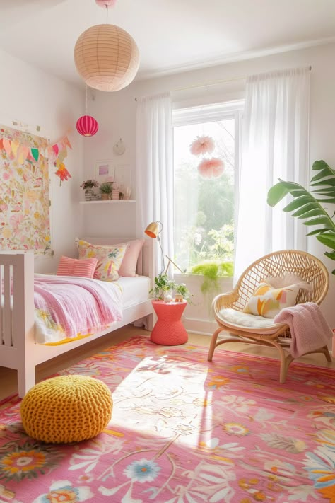 37 Easy Ideas To Decorate A Little Girls Bedroom On A Budget Nine Year Old Bedroom Ideas, Four Year Old Bedroom, Pink Yellow Interior, Girls Bedroom Ideas 5 Yo, Big Girls Bedroom Ideas, Very Small Kids Bedroom Ideas, Girls Tropical Bedroom, Elementary Girl Bedroom, Girls Colorful Bedroom Ideas