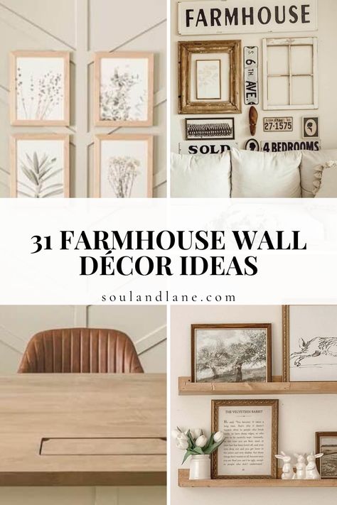 Turn your home into a sanctuary of country chic with our inviting farmhouse wall decor ideas. From distressed wood frames to galvanized metal accents, each element is carefully selected to bring the tranquil vibe of the countryside right into your living spaces. Imagine a home where every room exudes a sense of comfort and rustic elegance, blending seamlessly with modern touches for a truly unique aesthetic. Modern Farmhouse Picture Wall Ideas, Farmhouse Wall Gallery Ideas, Farmhouse Pictures Wall Decor, Farmhouse Wall Collage, Country Farmhouse Wall Decor, Farmhouse Wall Decor Living Room, Farmhouse Wall Decor Ideas, Farmhouse Living Room Wall Decor, Living Room Farmhouse Decor