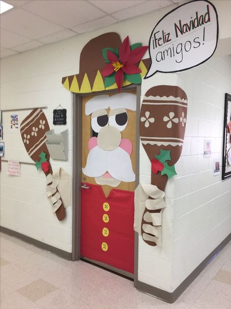 Fun Christmas Door Classroom Christmas Door Decorations, Spanish Classroom Door, Classroom Christmas Door, Classroom Door Decorating, Spanish Classroom Decor, Door Decorations Classroom Christmas, Christmas Door Decorating Contest, Christmas Classroom Door, School Door Decorations