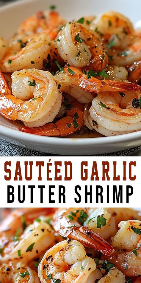 😍 This Garlic Butter Shrimp is a delicious dinner in minutes! Perfect for any night when you want something simple and tasty. #SeafoodDinner #GarlicShrimp #QuickMeals Shrimp Garlic Recipes, Saute Shrimp Easy, Stovetop Shrimp Recipes, Garlic And Butter Shrimp, Saute Shrimp Recipes, Sauteed Shrimp Recipes Easy, Garlic Shrimp Marinade, Garlic Butter Shrimp Recipes, Shrimp With Old Bay Seasoning