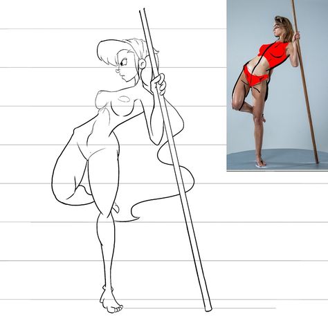 Drawing of woman leaning back supported by a stick Holding A Pole Drawing Reference, Stick Poses Reference, Woman Holding Two Swords Reference, Holding Sickle Reference, Holding A Flag Pose Reference Drawing, Man Holding Staff Reference, Person Holding Stick Reference, Hand Holding Pole Drawing Reference, Hand Reference Holding Pole