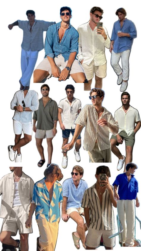 Abba Outfits, Mens Linen Outfits, Vacation Outfits Men, Thailand Outfit, Mens Beach Style, Beach Outfit Men, Hot Weather Outfits, Party Outfit Men, Boyfriend Outfit