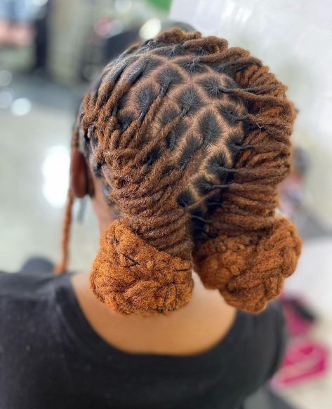 Loc Styles Two Low Buns, Locs Low Bun Styles, Barrel Rolls Locs Women, Long Loc Updo Styles Women, Low Loc Bun Styles, Loc Braids Styles, Loc Styles Barrel Twist, Bun Loc Styles, Loc Barrel Style