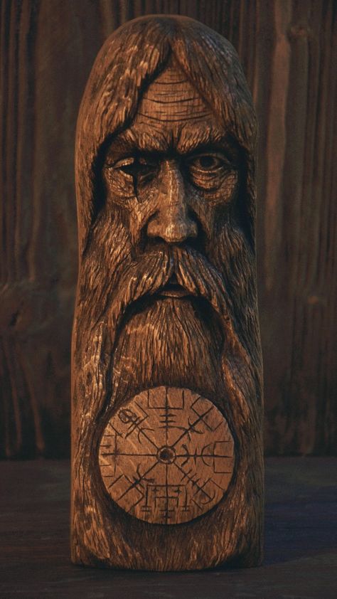 Norse Carving, Viking Sculpture, Viking Garden, Viking Wood Carving, Odin Art, Viking Carving, Norse God Odin, Vikings Statue, Woodcarving Ideas