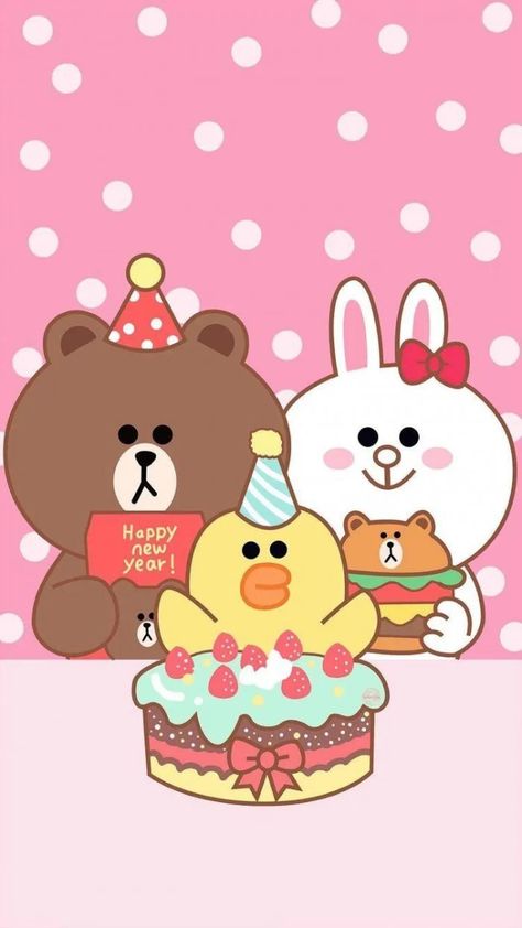 Brown Line Friends, Line Friends Wallpaper, Happy Birthday Teddy, Happy Birthday Teddy Bear, Line Cony, Birthday Teddy Bear, Cool Cartoon Drawings, Bear Gif, Friend Cartoon