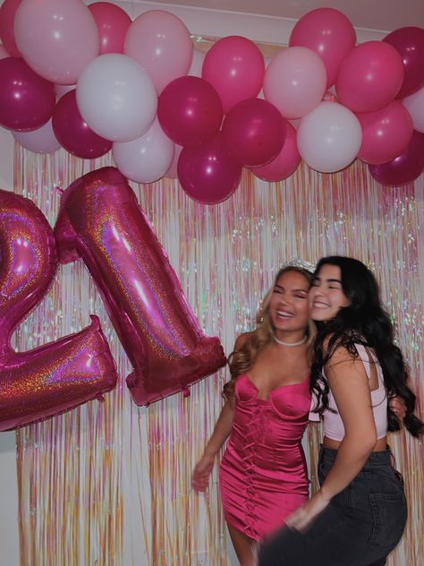 Pink Theme For Birthday, 22nd Birthday Backdrop Ideas, Barbie Party Birthday, Pink Birthday Party Backdrop, Pink 21st Birthday Aesthetic, Pink Themed Birthday Party 21, Barbie Birthday Party 21, 21st Birthday Ideas Decorations Pink, Pink Theme Bday Party