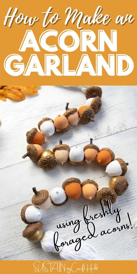 Thanksgiving Garland Diy, Acorn Garland Diy, November Crafts For Kids, Autumn Craft Ideas, Acorn Craft, Acorn Garland, Thanksgiving Garland, September Crafts, Acorn Decorations