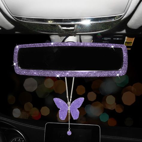 PRICES MAY VARY. Packing List: 1 PC Butterfly Car Trim Accessories; 1 PC Bling Rhinestone Car Rear View Mirror High-quality materials:Made of quality alloys and shiny rhinestones,featuring a certain weight and nice texture,The alloy adopts high-quality electroplating process, which is durable and does not fade. Dimension: Size of Crystal Mirror--27.5*8.5cm/10.6*3.1 inch (Length*Wide). Size of Butterfly Accessories --full length 21.5 cm/8.46 inch. Perfect as a gift for your friends and family on Purple Car Decor, Butterfly Accessories, Bling Car, Crystal Mirror, Electroplating Process, Rear View Mirror Decor, Crystal Butterfly, Car Decoration, Car Rear View Mirror