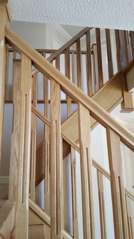 Stop Chamfered Spindles & Newel Posts in oak or your choice of timber Wooden Staircase Railing, Glass Staircase Railing, Wooden Railing, Wooden Staircase Design, Wood Spindles, Oak Spindles, Oak Staircase, Staircase Styles, Bungalow Interiors