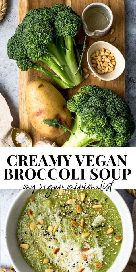 Delicious vegan broccoli potato soup that's healthy and full of veggies. Not only that, this vegan broccoli soup is also SUPER easy and quick to make. You can customise this vegan broccoli potato soup with any veggies of your choice and top it off with cream, nuts and extra spices. #myveganminimalist #vegansoup #veganmains #healthyvegan #plantbased Brocoli Potato, Soup For Colds, Broccoli Potato Soup Recipes, Vegan Broccoli Soup, Broccoli Potato Soup, Broccoli Potato, Vegan Minimalist, Vegan Broccoli, Hello Green