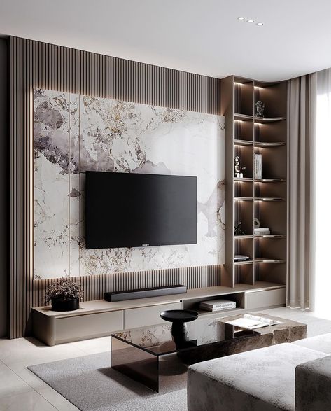 Vinyl Interior Design, Tv Wall For Office, Luxury Tv Unit Design, Wall New Design, Tv Wall Design Modern Luxury, Tv Console Design, Bathroom Lighting Ideas, Vinyl Interior, Contemporary Decor Living Room