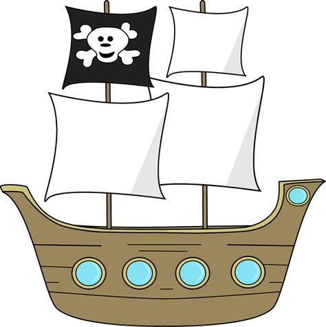 Pirate ship clip art - use as template to make homemade ship from cardboard boxes Ship Clip Art, Cartoon Pirate Ship, Pirate Printables, Christmas Clipart Free, Pirate Classroom, Pirate Crafts, Nautical Themed Party, Pirate Birthday Party, Pirate Birthday