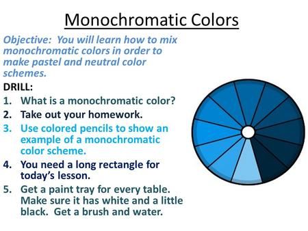 Monochromatic Colors Objective: You will learn how to mix monochromatic colors in order to make pastel and neutral color schemes. DRILL: What is a monochromatic.> Pastel, Monochromatic Artwork, Analogous Colors, Monochromatic Colors, Split Complementary, Split Complementary Colors, Map Crafts, Monochromatic Color Scheme, Hue Color