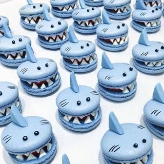 Shark Macarons, Shark Themed Food, Macaron Designs, Macarons Ideas, French Macaroon Recipes, Macaron Ideas, Macaron Recipes, Shark Cake, Macaron Cookies