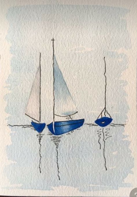 Easy Schetches, Watercolor Boats, Ship Watercolor, Sailboat Watercolor, Watercolor Boat, Learn Watercolor Painting, Watercolor Art Landscape, Sailboat Art, Watercolor Paintings For Beginners