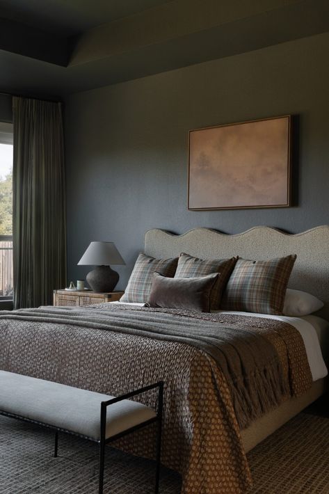 11 Best Moody and Romantic Bedroom Paint Colors | Our Aesthetic Abode Master Bedrooms Timeless, Cozy And Moody Bedroom, Best Moody Bedroom Paint Colors, Color Drenching Bedroom Moody, Cozy Master Suite Ideas, Scones Bedroom, Moody Cottage Bedroom, Primary Bedroom Paint Colors, Romantic Bedroom Paint Colors