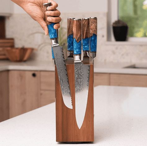 Magnetic Knife Block, Magnetic Knife Blocks, Damascus Kitchen Knives, Magnetic Knife Holder, Knife Stand, Knife Storage, Types Of Knives, Steak Knife Set, Kitchen Shears