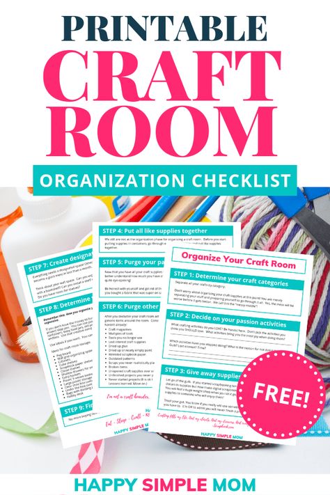 How to Organize a Craft Room + FREE Checklist Organization Checklist, Homemade Shower Cleaner, Hobby Desk, Free Printables Organization, Cleaner Recipes, Office Area, Organization Printables, Craft Room Storage, Organize Declutter