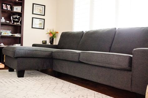 We liked how comfy the KIVIK sectional was, but not how low it was. We thought we'd just add legs to the couch and it would easy. Boy were we wrong! Kivik Sectional, Ikea Kivik Sofa, Ikea Sectional, Kivik Sofa, Ikea Kivik, Cheap Couch, Ikea Couch, Foam Sofa, Diy Living Room Decor