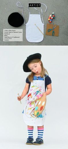 Le Artist! Your kids Le Artist! Your kids can help you make this costume! Let them paint their apron and painters palette. Just let it all dry before trick-or-treating! #halloweencostumes #halloweencostumesadult Artist Halloween Costume, Halloween Costume Kids, Meme Costume, Fairy Halloween Costumes, Painters Palette, Best Makeup Artist, Trendy Makeup, Easy Halloween Costumes, Cute Halloween Costumes