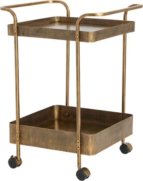 Creative Co-Op Ribbed Square Trolley Bar Cart, Aged Brass : Amazon.ca: Home Chinoiserie Wall Art, Bar Trolley, Tea Trolley, Glass Bar Cart, Brass Furniture, Fall Entertaining, Beautiful Bars, Beautiful Storage, Creative Co Op