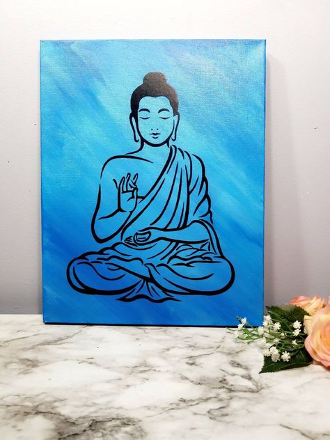 Buddha Outline, Buddha Canvas Art, Zen Wall Decor, Lotus Flower Painting, Beautiful Buddha, Buddha Canvas, Art Buddha, Lotus Flower Art, Buddha Wall Art