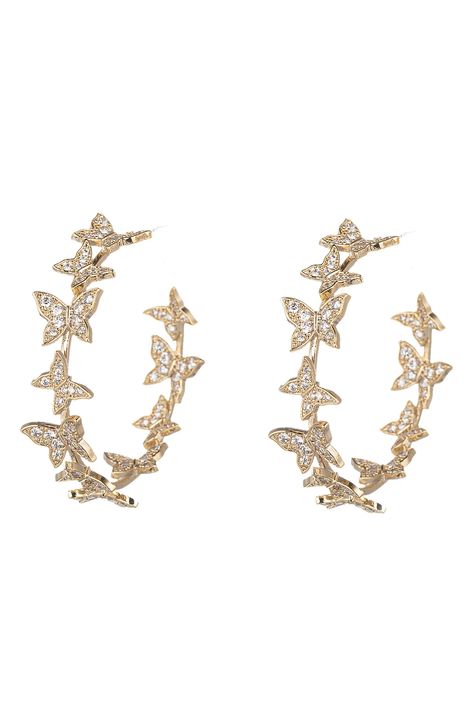 EYE CANDY LOS ANGELES Mini Butterfly CZ Hoop Earrings | Nordstromrack Rose Gold Butterfly Earrings, Earrings Quinceanera, Prom Earrings Gold, Quinceanera Earrings, Butterfly Items, Candy Butterfly, Quince Jewelry, Rose Gold Earrings Dangle, Cute Hoop Earrings