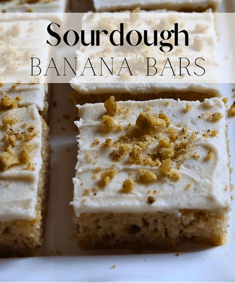 Discard Cracker Recipe, Sourdough Banana Bars, Freezer Friendly Sourdough Recipes, Sourdough Bars Recipes, Sourdough Discard Brownie Recipes, Banana Sourdough Bread, Sourdough Banana Recipes, No Wait Sourdough Discard Recipes, No Wait Sourdough Recipes