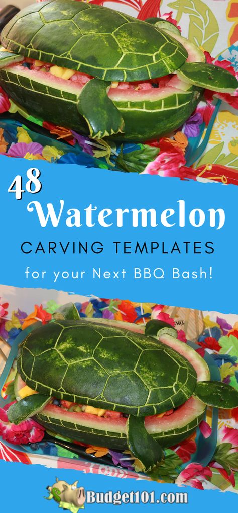 48 Edible BBQ Bash Watermelon Centerpieces that'll take your breath away. Check out all 48 Free Templates!  #Watermelon #BBQ #watermeloncarving #tipsntricks #Budget101 Carved Watermelon Ideas Birthday, Watermelon Centerpiece Ideas, Watermelon Decorations Food Art, Carved Watermelon Ideas, Watermelon Art Carving, Watermelon Design Ideas, Watermelon Centerpiece Birthday, Watermelon Carving Ideas, Watermelon Fish