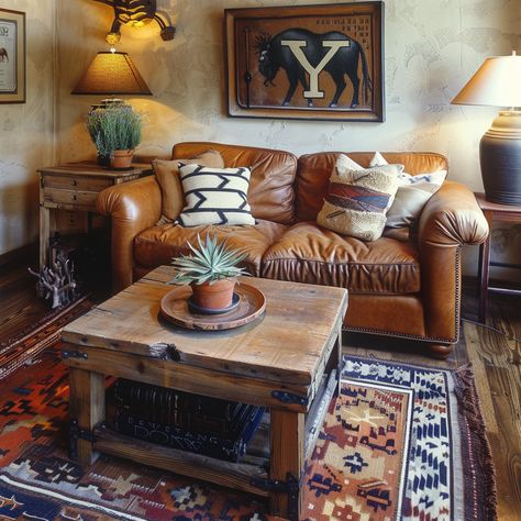 70s Country Aesthetic Home, Small Western Apartment, Old Couch Aesthetic, Western Inspired Living Room, 70s Western Decor, Western Eclectic Decor, Cowboy Interior Design, Small Western Living Room, Vintage Western Home Decor