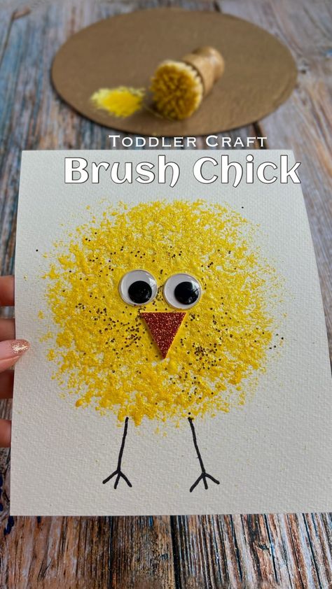 Brush-Painted Spring Chick Toddler-Friendly Craft Chick Craft, Easter Crafts Preschool, Spring Toddler, Farm Animal Crafts, Easter Arts And Crafts, The Chicks, Fun Easter Crafts, Chicken Crafts, Bird Crafts