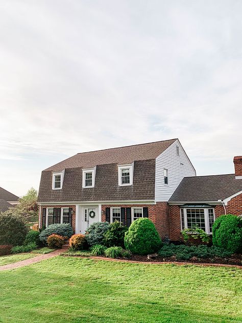 New England Dutch Colonial, Dutch Colonial Front Porch Ideas, Dutch Colonial Cedar Shake, Dutch Colonial Homes Exterior Gambrel, Updated Dutch Colonial Exterior, White Dutch Colonial Exterior, Dutch Colonial Front Porch, Modern Dutch Colonial Exterior, Dutch Colonial Kitchen Remodel