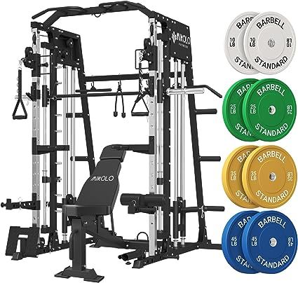 Mikolo Smith Machine, 2200lbs Squat Rack with LAT-Pull Down System & Cable Crossover Machine, Training Equipment with Leg Hold-Down Attachment, Garage & Home Gym Package Leg Hold, Home Gym Organization, Pull Up Station, Cable Crossover Machine, Gym Organizer, Cable Crossover, Home Gym Set, Home Gym Machine, Leg Raise