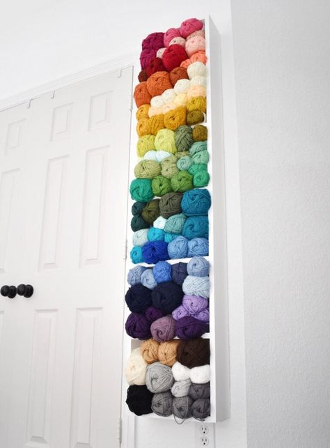 Build his DIY yarn shelf with just a little bit of cost and effort to keep your yarn stash organized and visible! Diy Craft Storage Cabinet, Yarn Shelf, Yarn Storage Solutions, Craft Storage Cabinet, Storage Cabinet Ideas, Diy Craft Storage, Storage Solutions For Small Spaces, Craft Storage Cabinets, Homemade Home