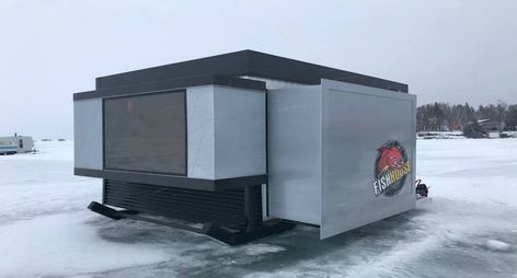 Ice fishing castle Ice Shanty Interior, Portable Fish House, Ice Fishing Shack Ideas, Ice Fishing Shanty Plans, Ice Shanty Plans, Ice Castle Fish House Ideas, Folding Ice Fishing Shack Plans, Ice Fishing Trailer, Ice Fishing Shack Plans