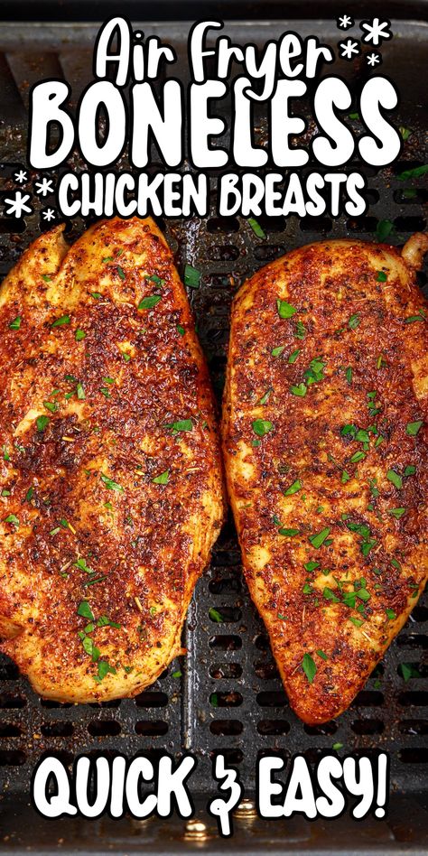 This air fryer boneless chicken breast recipe is easy to make, uses simple spices, is super juicy, and is naturally gluten-free and low-carb. Air Fryer Boneless Chicken Breast, Boneless Chicken Breast Recipe, Air Fryer Chicken Breasts, Air Fryer Chicken Breast, Air Fryer Recipes Chicken Breast, Good Fried Chicken, Chicken Boneless Breast Recipes, Chicken Breasts Recipe, Easy Chicken Breast