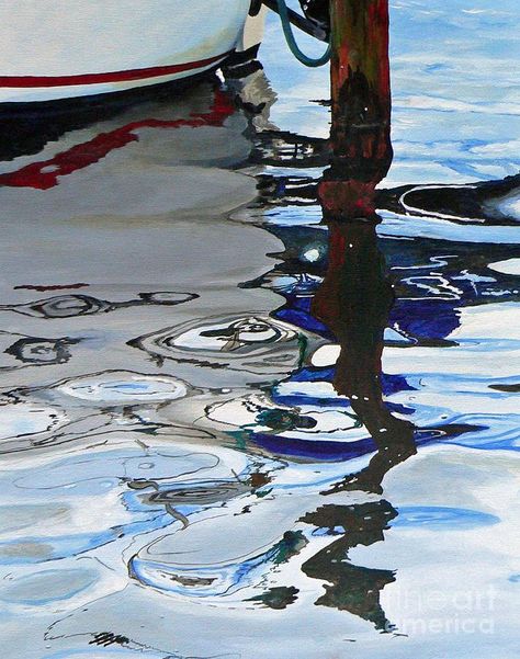 Reflection Painting, Reflection Art, Painting Water, Water Reflection, Boat Painting, Hur Man Målar, Water Reflections, Water Art, Sea Art