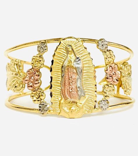 Guadalupe Bracelet, Quinceanera Jewelry, Latina Jewelry, Bangle Bracelet Gold, Jewelry Fashion Trends, Gold Bangle Bracelet, Lots Of Love, Cute Bracelets, Cross Jewelry