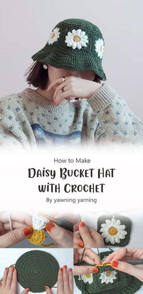 Daisy Bucket Hat, Bucket Hat Crochet Pattern, Easy Crochet Hat Patterns, Bucket Hat Crochet, Diy Outfits, Easy Crochet Hat, Hat Crochet Pattern, Tutorial Ideas, Crochet Bucket