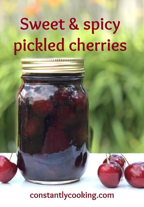 Drunken Cherries Recipe, Drunken Cherries, Boozy Cherries, Pickled Fruit, Pickled Cherries, Cherry Recipes, Fresh Cherries, Crushed Red Pepper Flakes, Sweet Cherries