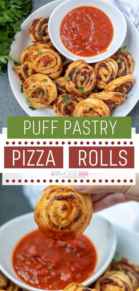 Pizza Rolls Recipe, Puff Pastry Pizza, Homemade Pizza Rolls, Pastry Pizza, Pizza Roll Recipe, Cheesy Snack, Puff Pastry Appetizers, Easy To Make Appetizers, Easy Puff Pastry